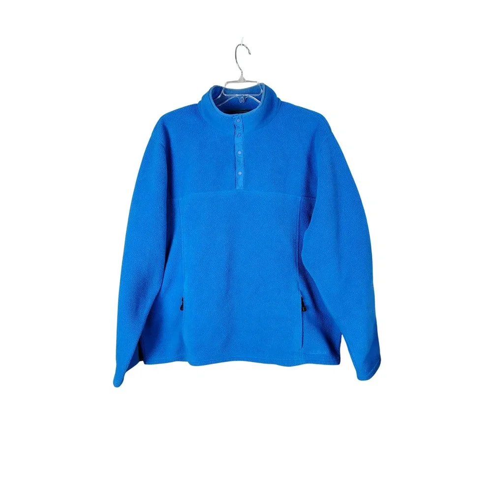 LL Bean Men XXL Tall Blue Fleece Snap Pullover Mock Neck Jacket big tall outdoor